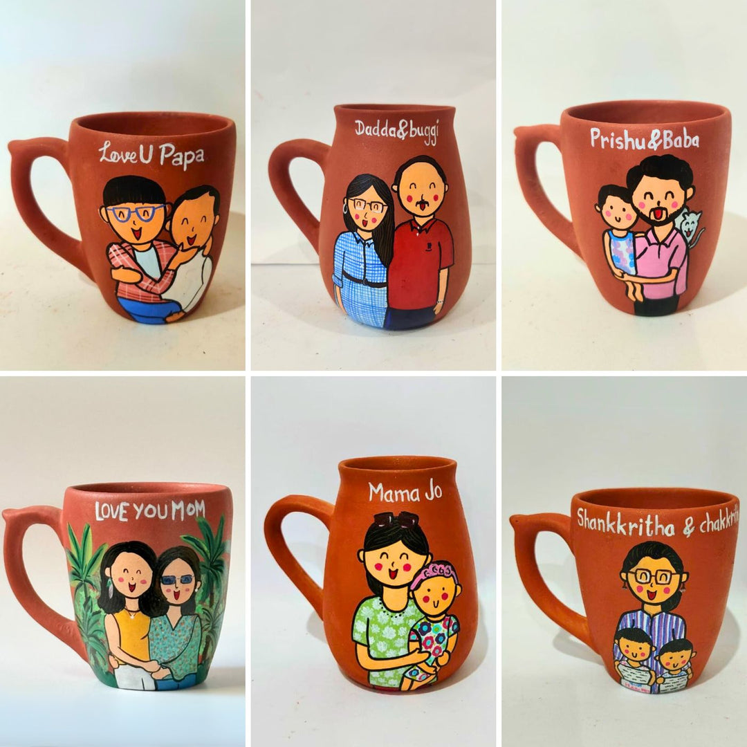 Handpainted Personalised 3D Terracotta Mug with Caricatures