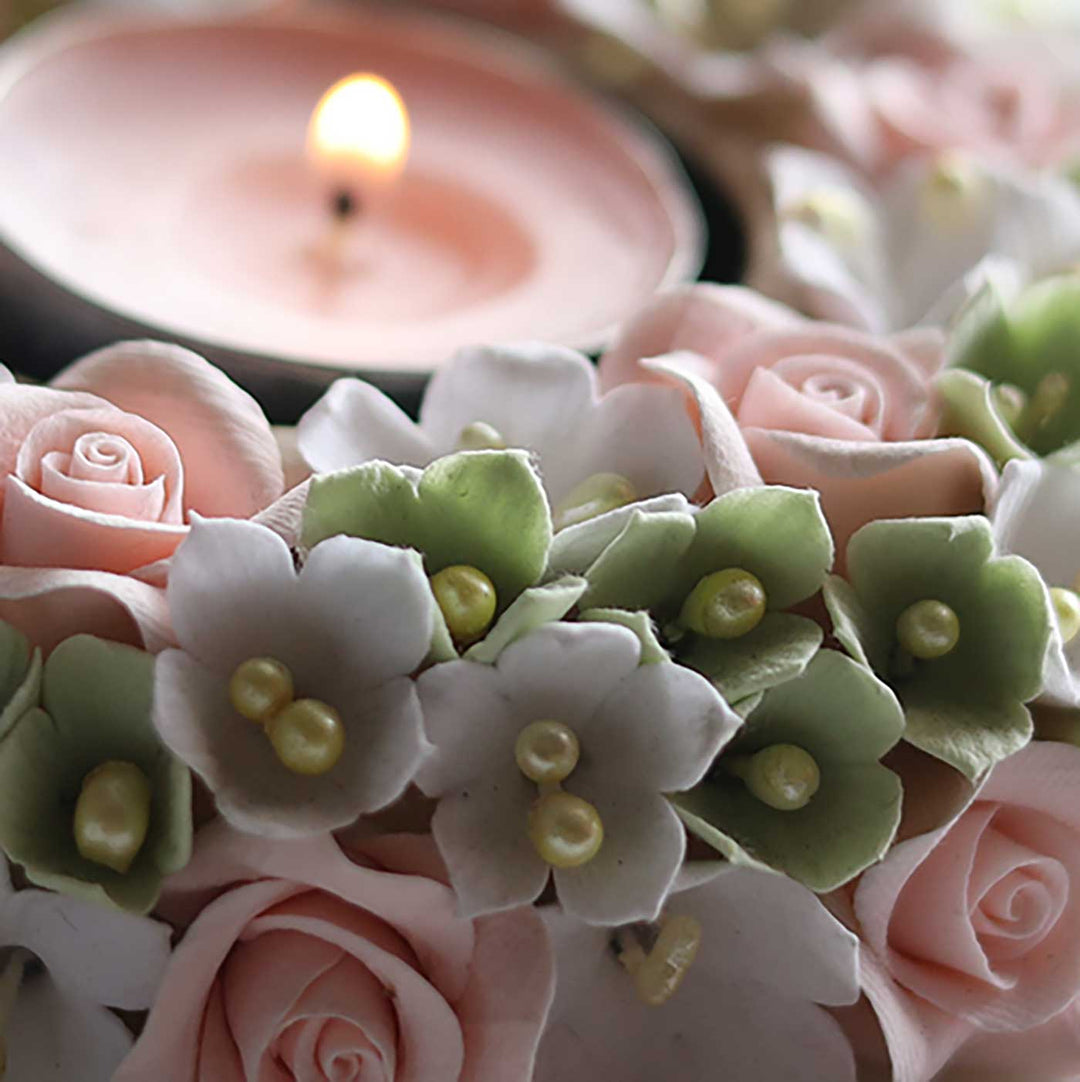 Handmade Floral Peach Deco Clay & Marble Tealight Holder