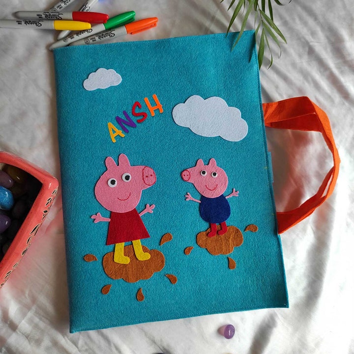 Personalized Handmade Peppa Pig Theme Felt Kids Craft Folder