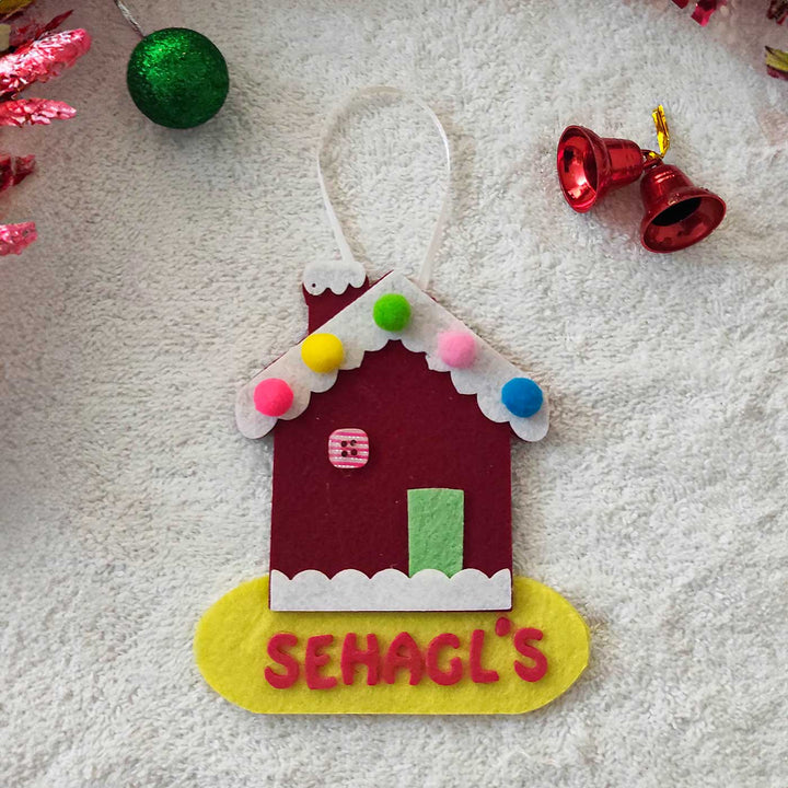 Personalized Maroon Candy House Felt Ornament For Christmas Tree Decoration