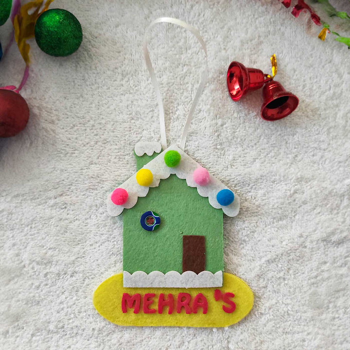 Personalized Green Candy House Felt Ornament For Christmas Tree Decoration