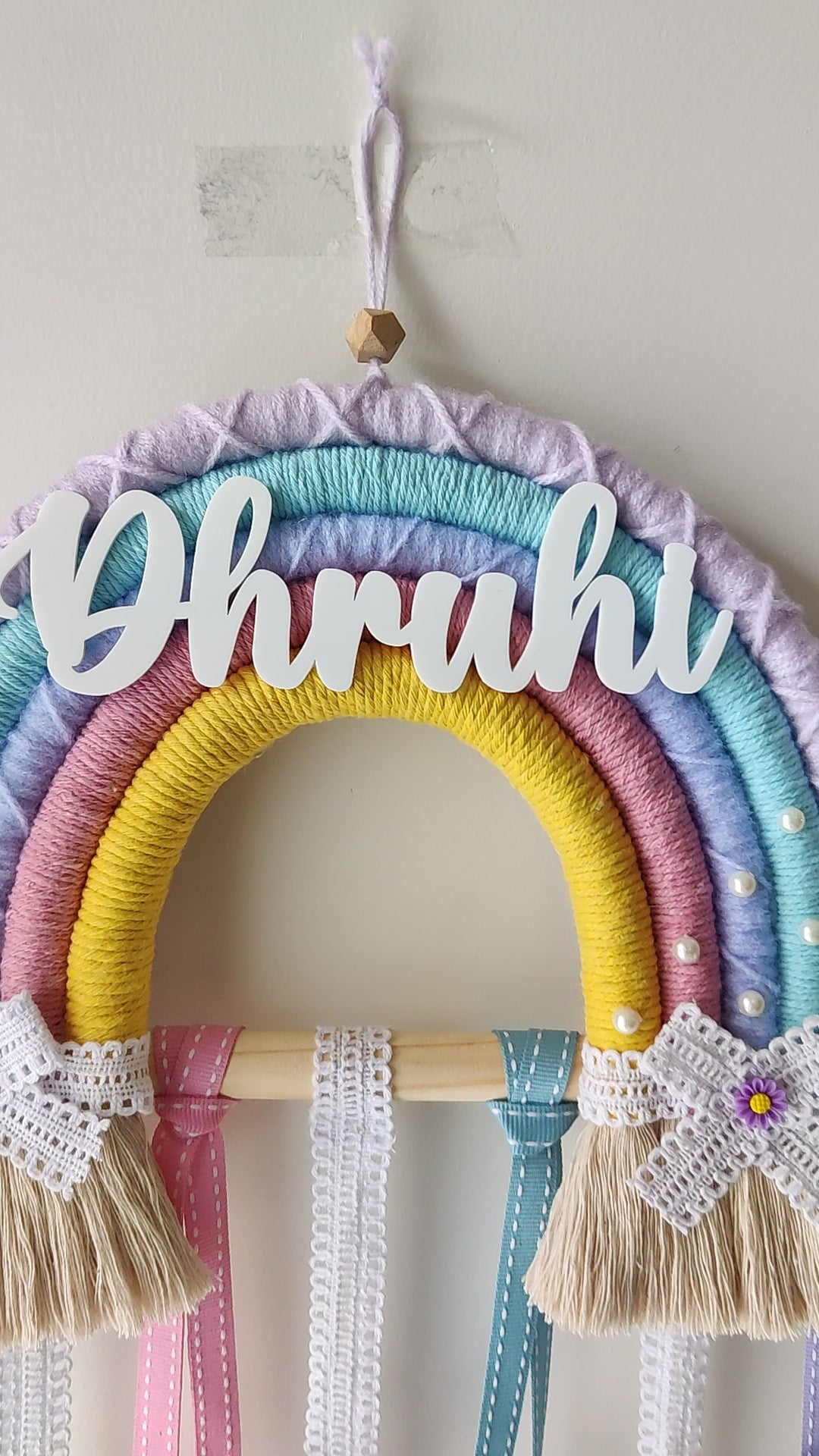 Personalized Handmade Macrame Rainbow Kids Hair Accessory Holder