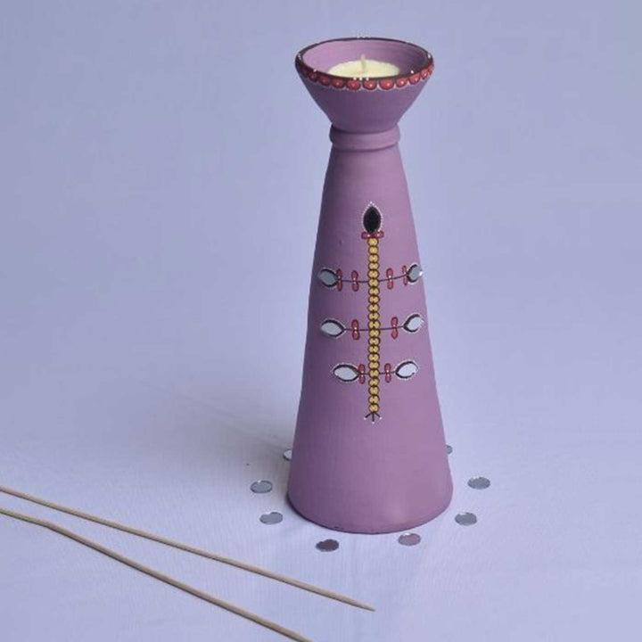 Handmade Purple Tall Terracotta Oil Lamp / Diya