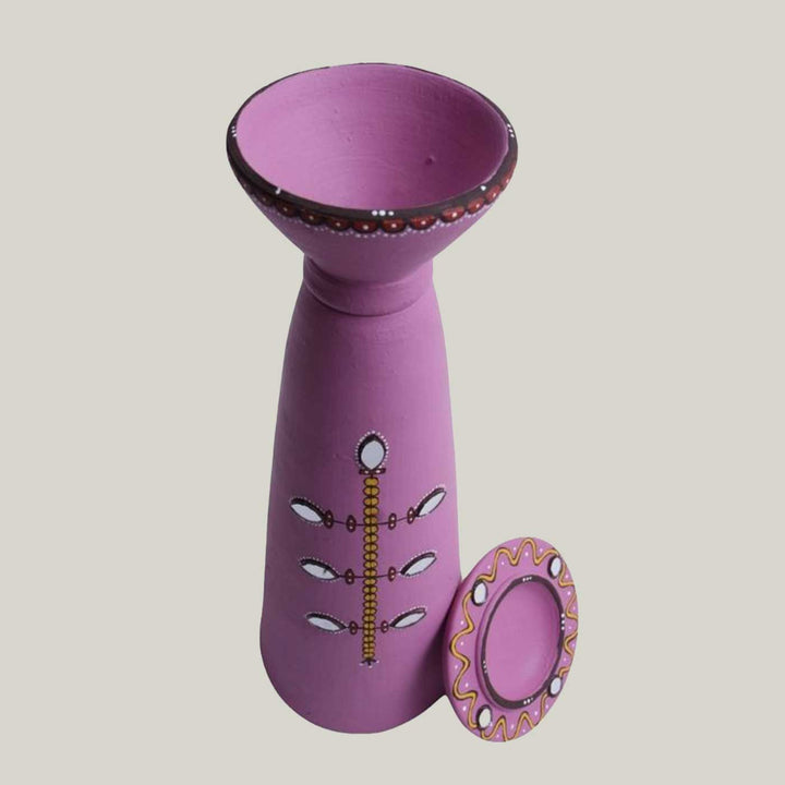 Handmade Purple Tall Terracotta Oil Lamp / Diya