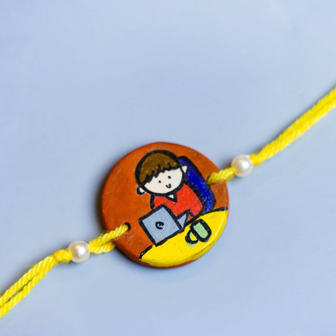 Personalized Software Engineer Theme Terracotta Rakhi With Roli Chawal