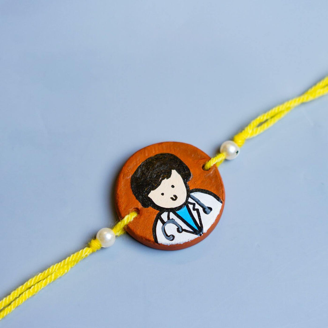 Personalized Doctor Terracotta Rakhi With Roli Chawal