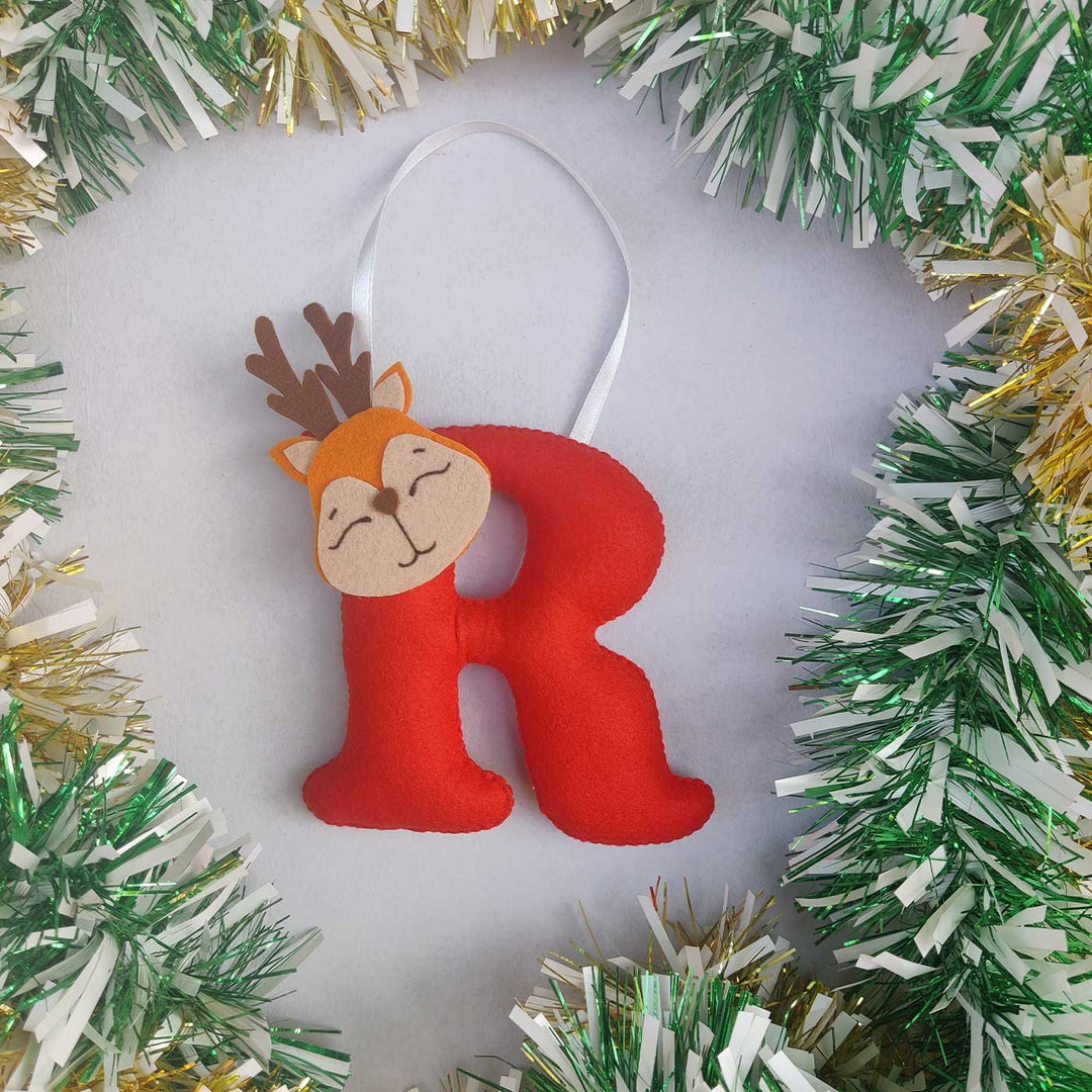 Personalized Santa & Reindeer Initial Felt Ornaments For Christmas Tree Decoration | Set Of 2