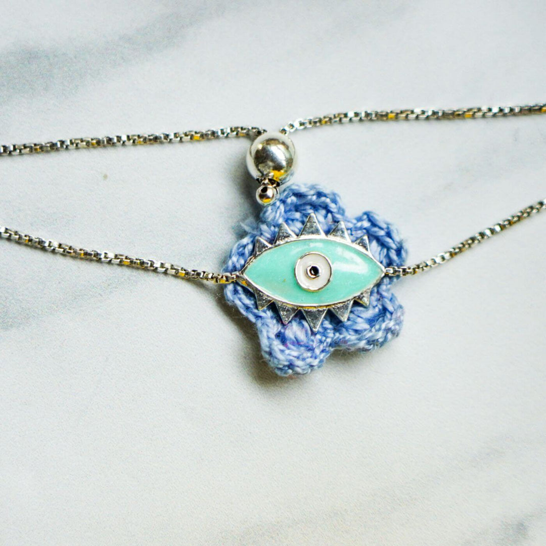 Handcrafted Evil Eye Silver Strap Rakhi For Kids With Rice & Roli