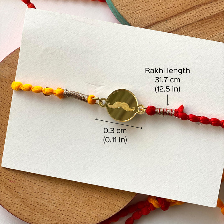 Handcrafted Golden Acrylic Rakhi With Roli Chawal