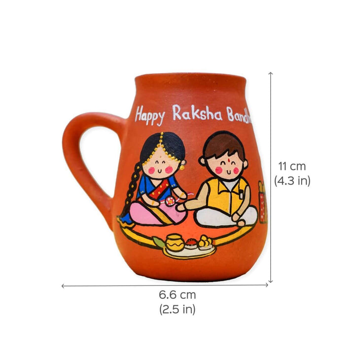 Handpainted Terracotta Rakhi & Mug Set with Roli Chawal