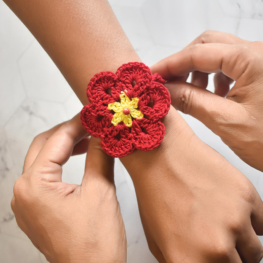 Handmade Crochet Rakhi With Roli Chawal