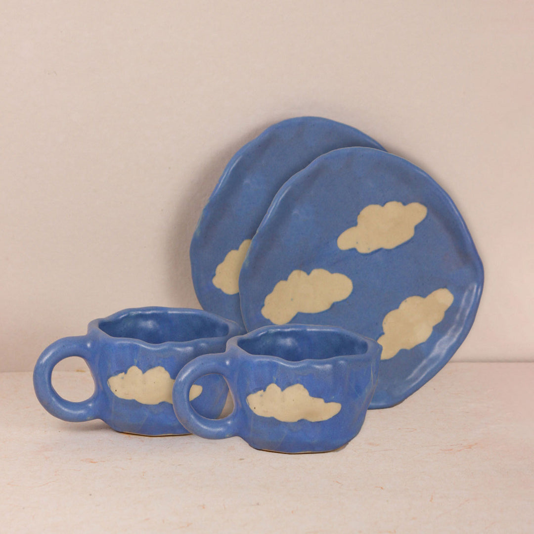 Handpainted Clouds Ceramic Mug & Saucer Set