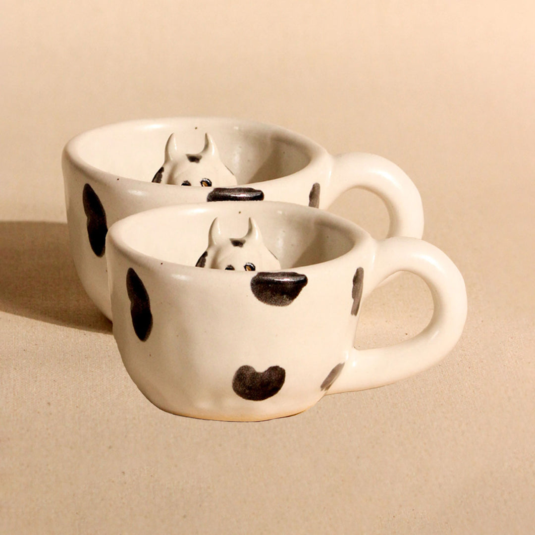 Handpainted Cow Ceramic Mugs Set