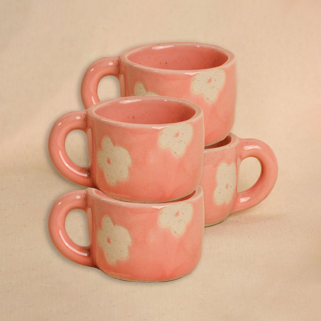 Handpainted Pretty in Pink Ceramic Mugs I Set of 4