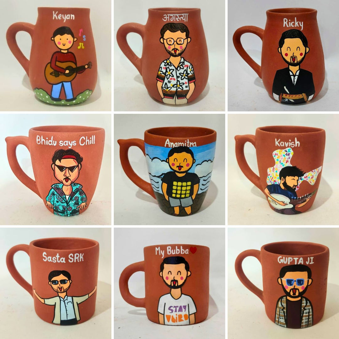 Handpainted Personalised 3D Terracotta Mug with Caricatures