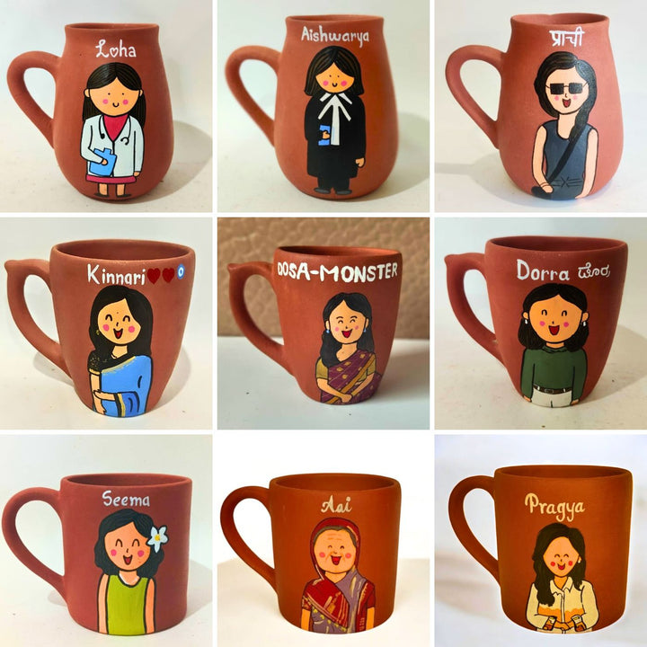 Handpainted Personalised 3D Terracotta Mug with Caricatures