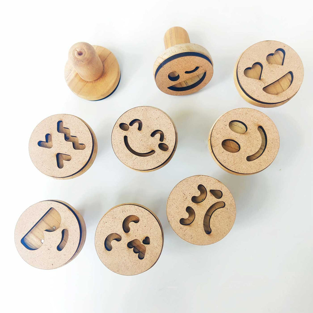 Handmade Smiley Wooden Play Dough Stamp | Set Of 9