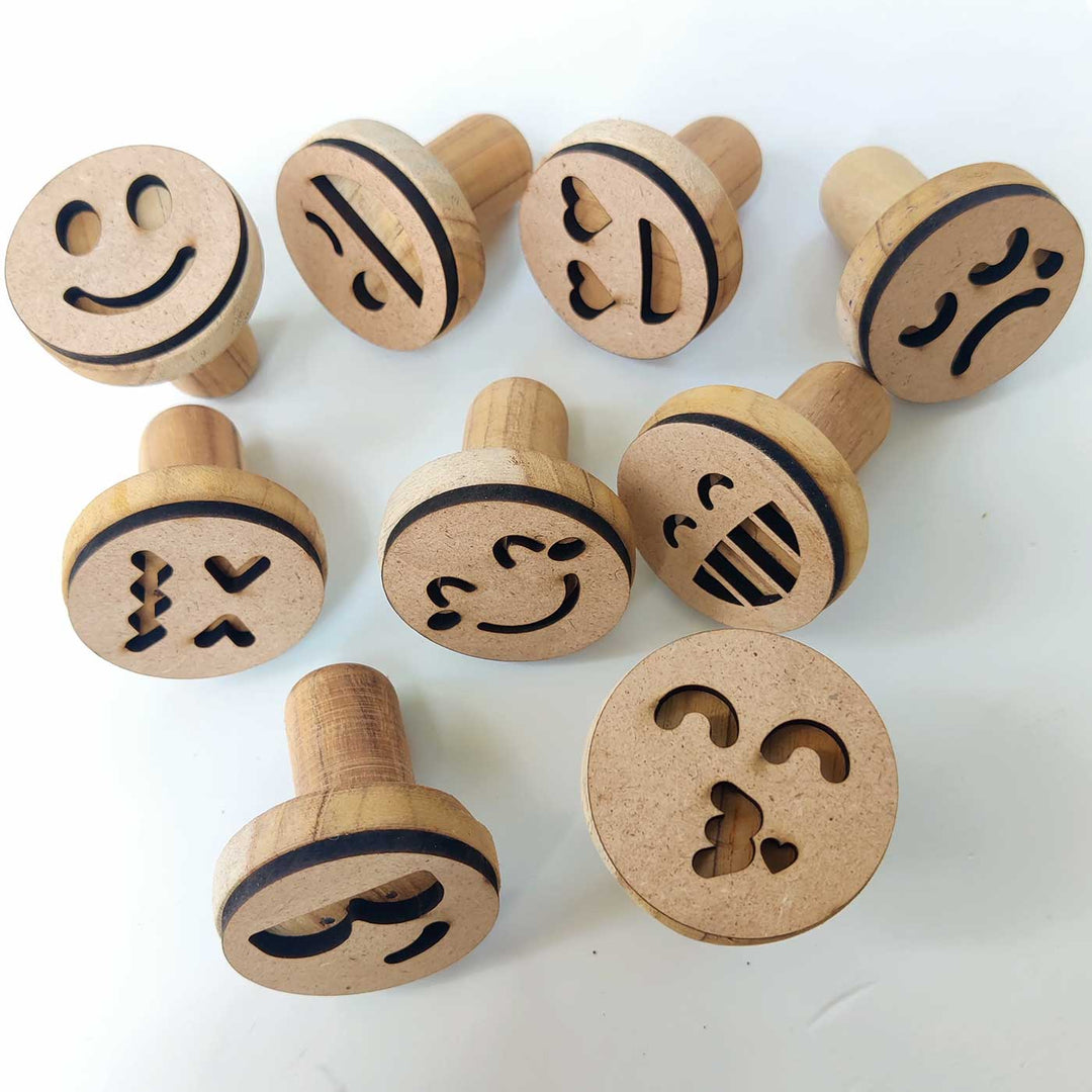 Handmade Smiley Wooden Play Dough Stamp | Set Of 9