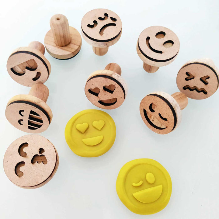 Handmade Smiley Wooden Play Dough Stamp | Set Of 9