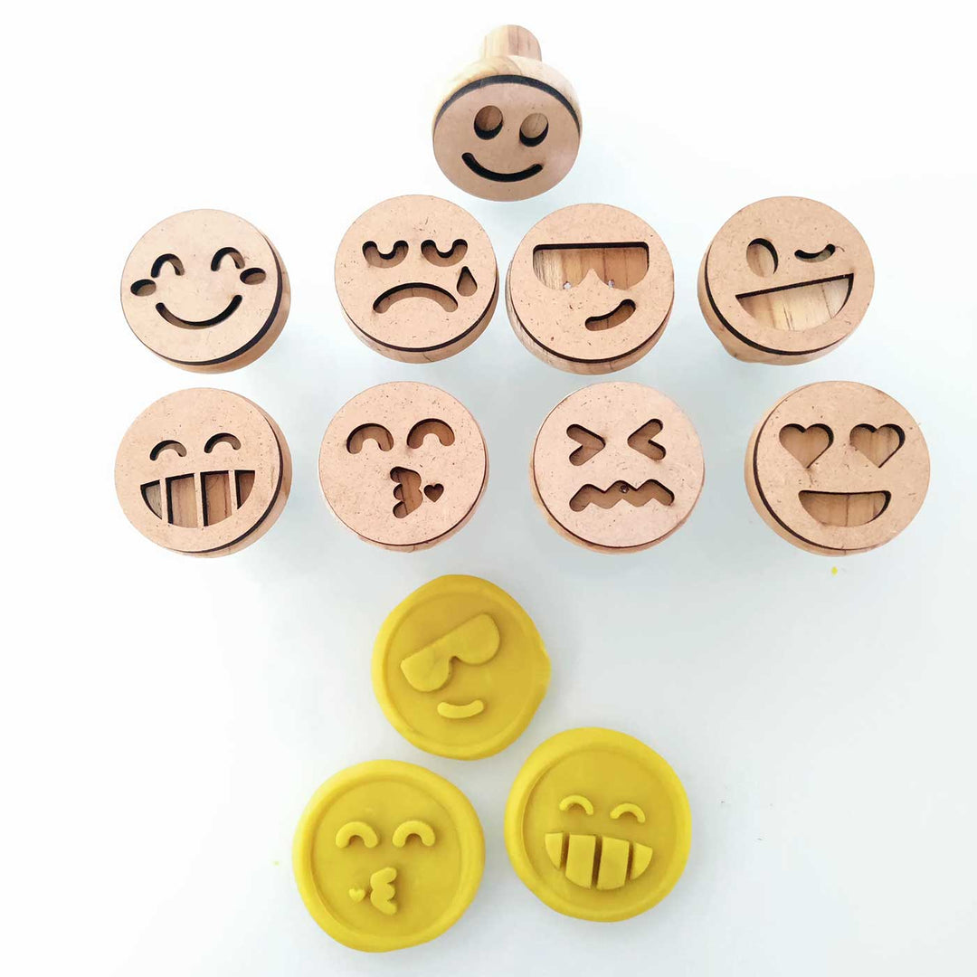 Handmade Smiley Wooden Play Dough Stamp | Set Of 9