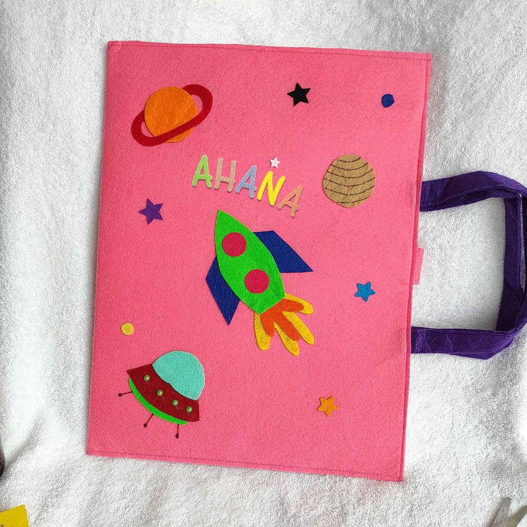 Personalized Handmade Space Theme Felt Kids Craft Folder