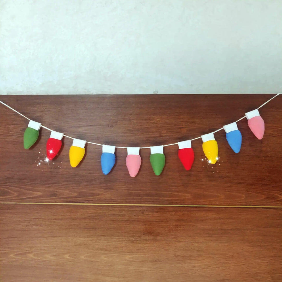 Handmade Felt String Of Felt Light Bulbs Christmas Bunting / Garland