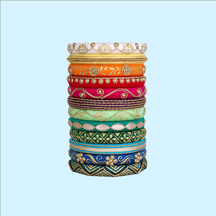 Multicolor Handcrafted Anika Zardosi Bangles | Set of 12