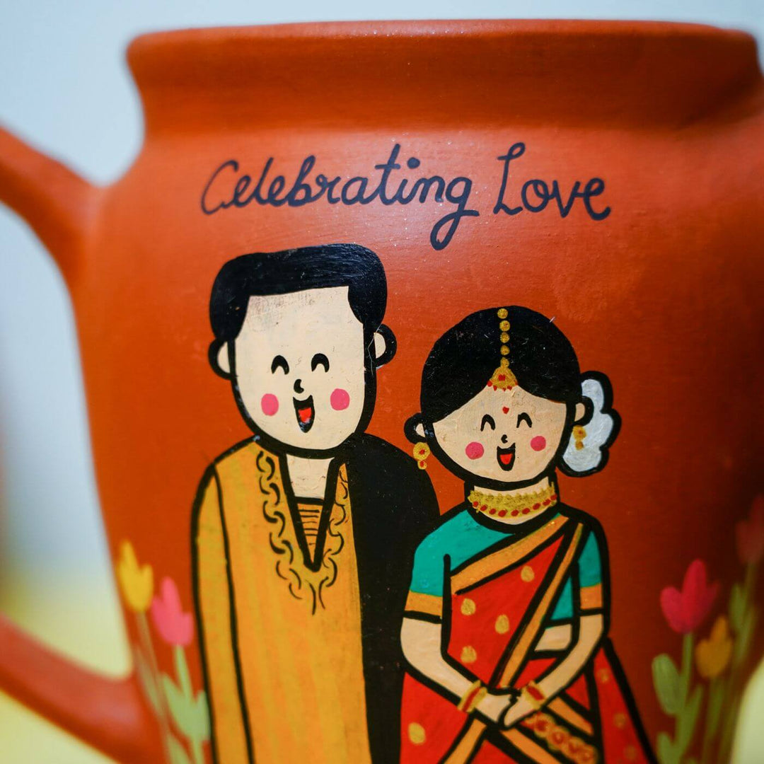 Photo Personalized Terracotta Caricature Teaset for Bhaiya & Bhabhi with Rakhi