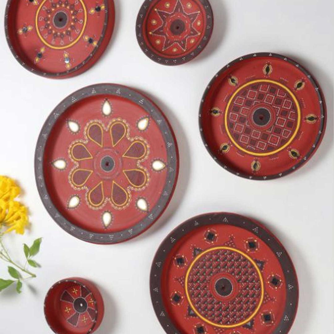 Handmade Mirror Work Terracotta Wall Plate