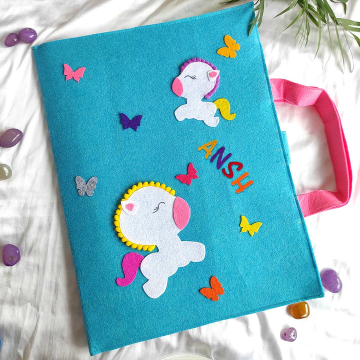 Personalized Handmade Unicorn Theme Felt Kids Craft Folder