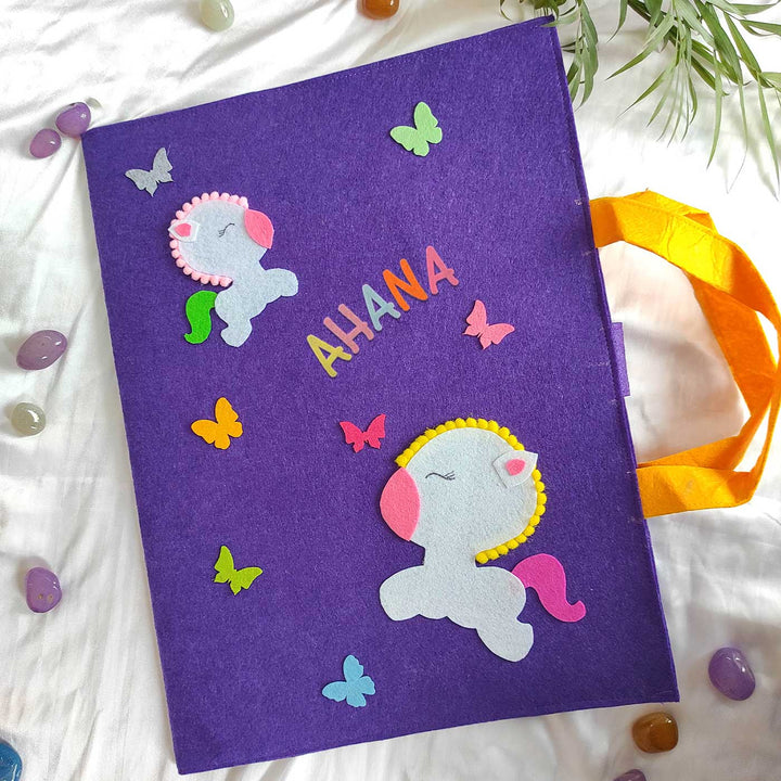 Personalized Handmade Unicorn Theme Felt Kids Craft Folder