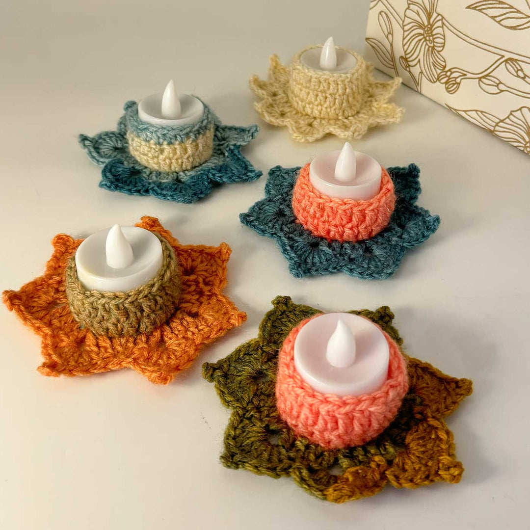 Handmade Crochet Multi Colour Tealight Holder | Set Of 5