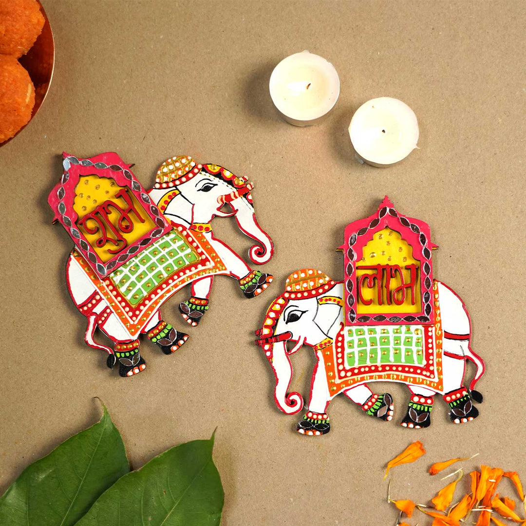 Handmade Elephant Shubh Labh Hanging | Set Of 2