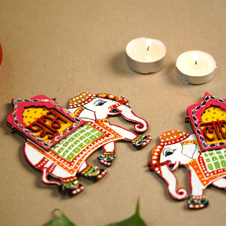 Handmade Elephant Shubh Labh Hanging | Set Of 2