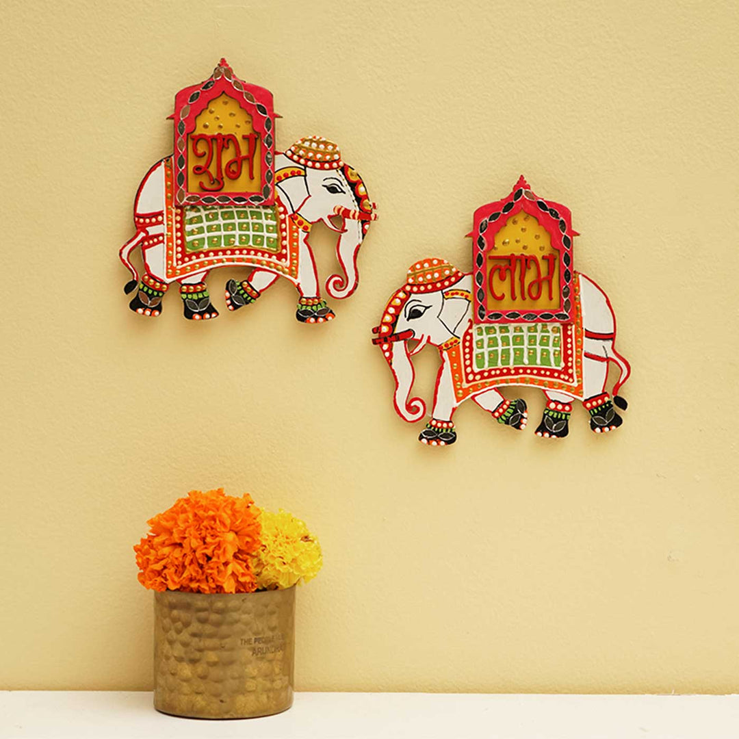 Handmade Elephant Shubh Labh Hanging | Set Of 2