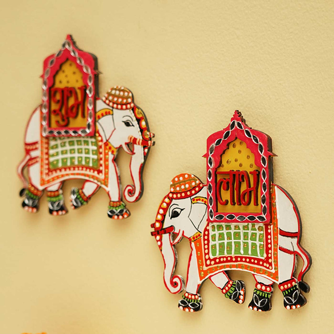 Handmade Elephant Shubh Labh Hanging | Set Of 2