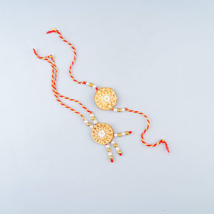 Ecofriendly Bamboo Rakhis for Bhaiya-Bhabhi With Roli Chawal | Set of 2