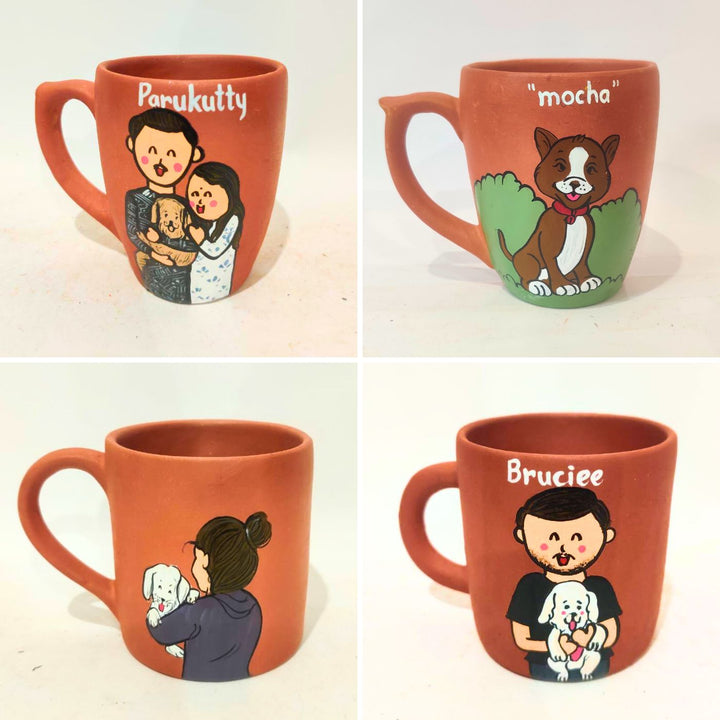 Photo Personalized Handpainted Terracotta Mug with Caricatures and Background