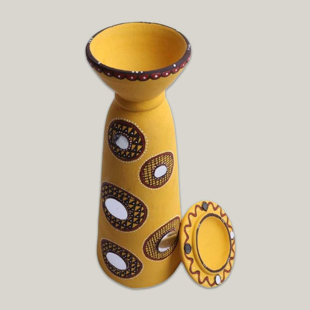 Handmade Yellow Tall Terracotta Oil Lamp / Diya