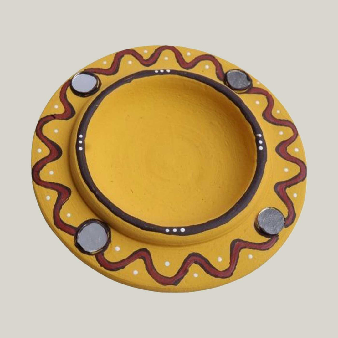 Handmade Yellow Tall Terracotta Oil Lamp / Diya