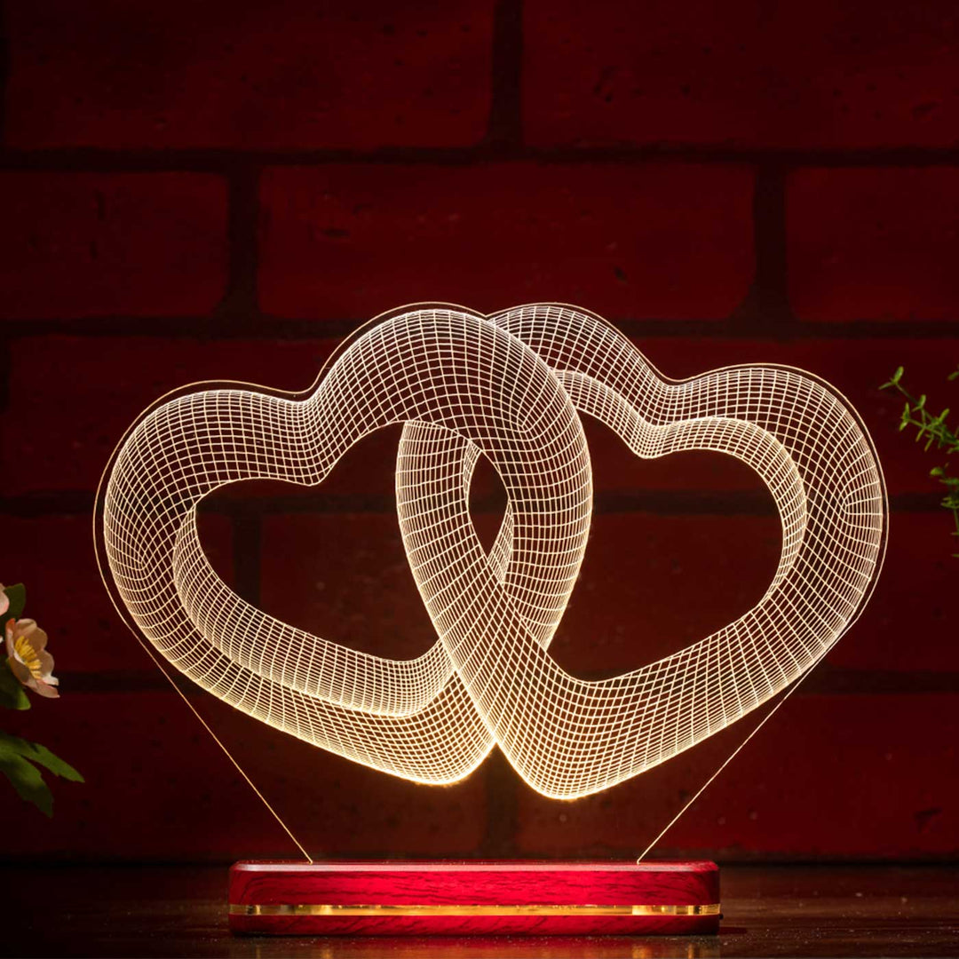 Personalized 3D Illusion Intertwined Hearts Acrylic Rechargeable LED Lamp