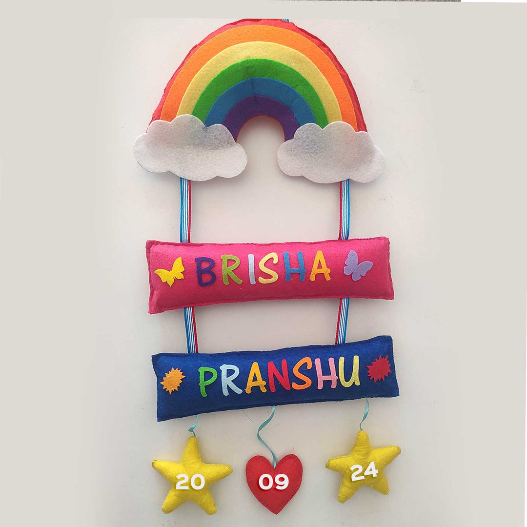 Personalized Handmade Rainbow Felt Name Plate for Siblings