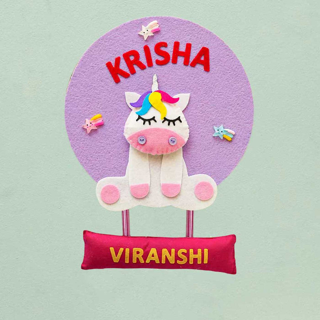 Personalized Handmade Unicorn Theme Felt Hoop Name Plate