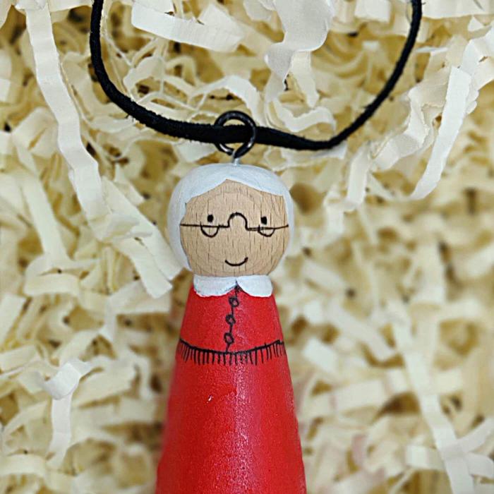 Hand-painted Mrs. Santa Miniature - Hanging String