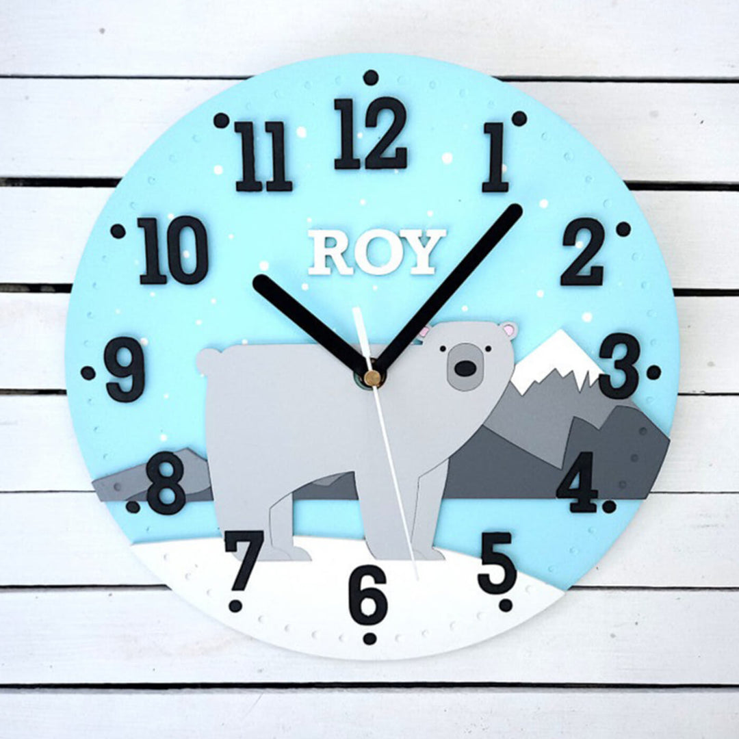 Personalized Polar Bear Themed Wall Clock for Kids