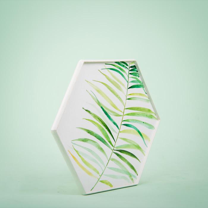 Foliage & Wooden Base Hand-painted Hexagonal Tray