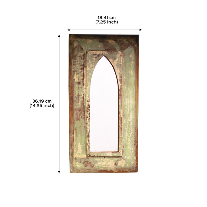 Handpainted Antique Mirror with Vintage Wooden Frame - Pista Beige