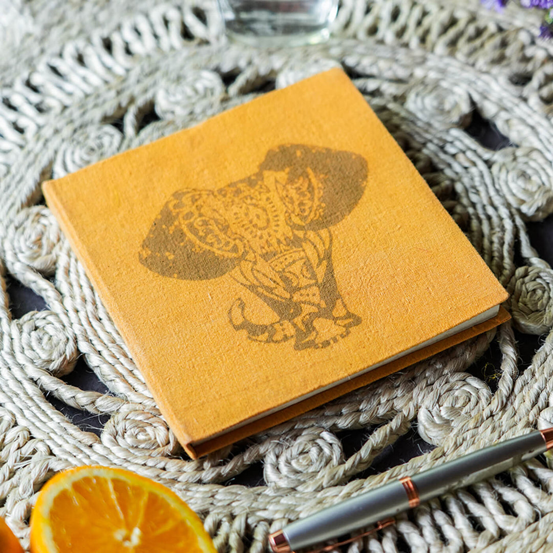 Handmade Yellow Elephant Block Print Plain Notebook