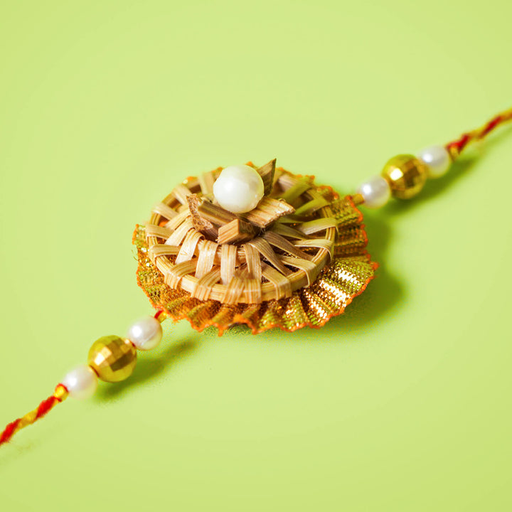 Ecofriendly Bamboo Rakhi - Pearl & Gota