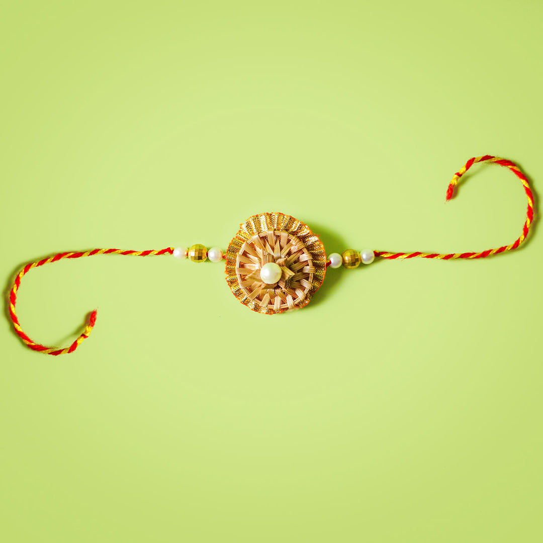 Ecofriendly Bamboo Rakhi - Pearl & Gota